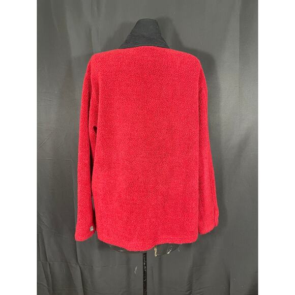 Vintage Woman's Teddi Red Fleece Jacket, Button Up, Quilted Diamonds, Pockets - Picture 5 of 8